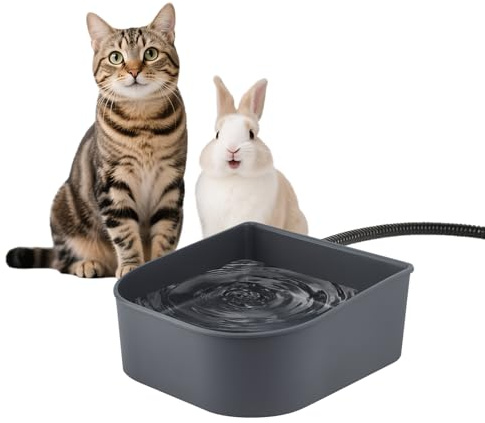 Enjoying Ciotola dell'acqua riscaldata per piccoli animali da appendere, 1 l, ciotola isolata per gatti, cani, conigli, polli, con filo anti-morso, grigio