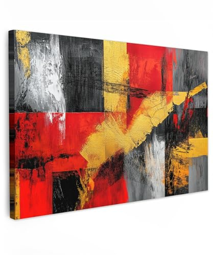 MuchoWow© Bild auf Leinwand Groß XXL Schlafzimmer Bilder Badezimmer Wand | 120x80 cm - Deko Wohnzimmer Modern Wanddeko Bilderwand Geschenk Abstrakte Kunst - Gold - Schwarz