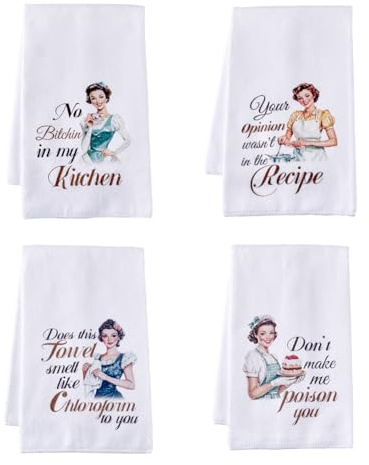 WADORN 4 Stile Lustige Küchentücher Handtücher, „Don't Make Me Poison You“ Geschirrtücher Aus Mikrofaser Geschirrtücher Mit Lustigem Spruch Für Gastgeberin Feiertage Einweihungsfeier, 60x40cm