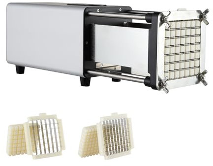VEVOR Cortadora Eléctrica de Patatas Fritas Cortador de Papas con Cuchillas de Acero Inoxidable de 1/2 y 3/8 Cortador de Papas con Patas Antideslizantes para Pepinos, Verduras, Zanahorias, Plata