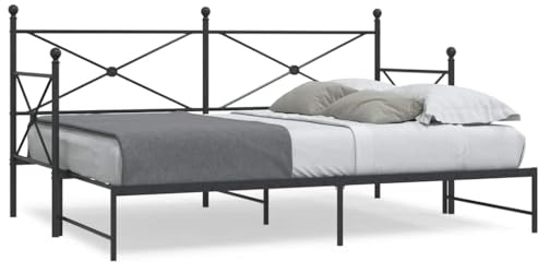 vidaXL Tagesbett Ausziehbar ohne Matratze Schwarz 90x200 cm Stahl