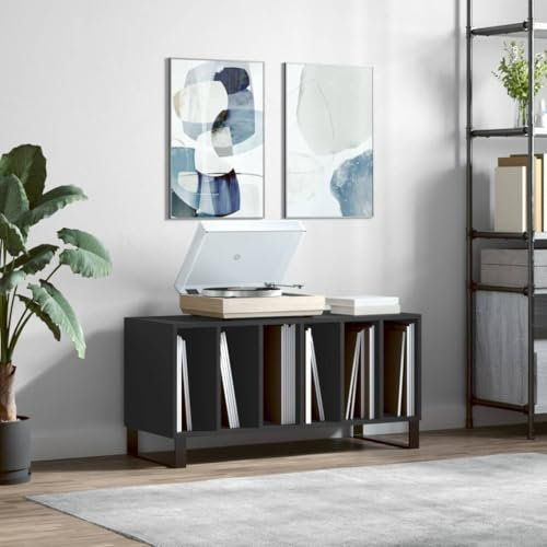 Cinyiqo Mueble para Discos Madera contrachapada Negro 100x38x48 cm, Estanteria CD, Mueble Tocadiscos, Mueble para Discos, Mueble para Vinilos, Mueble para Tocadiscos - 831757