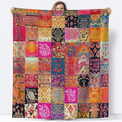 Generico Plaid Coperta Pile Motivo Patchwork Plaid Pile Coperta Divano Flanella Super Morbida e Calda Coperta Letto 150 x 200 cm Divano Blanket Peluche Coperte