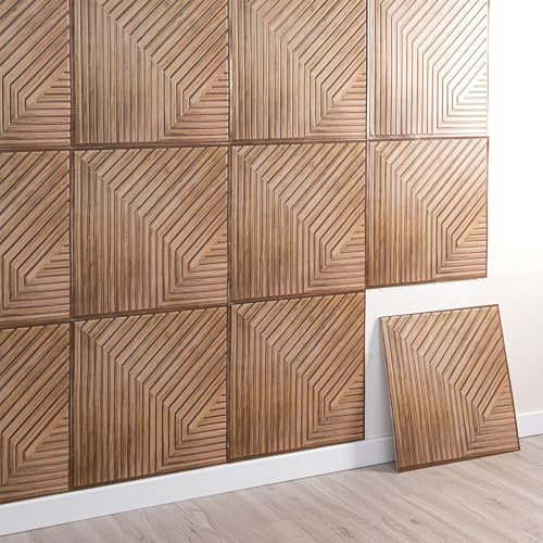 Lot de 10 Panneaux Muraux 3D, Autocollants, Aspect Bois, pour Décoration Murale Intérieure, Panneaux Acoustiques 3D, 30 x 30 cm (Jaunes)