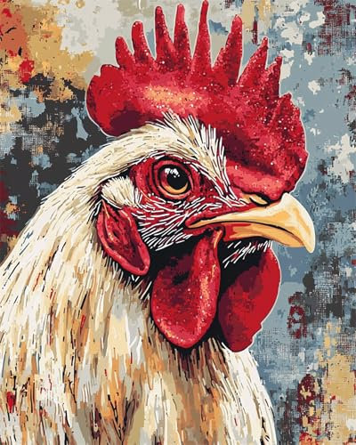 N.LANSHAN DIY Knüpfteppich Zum Selber Knüpfen Hahn Tierportrait Knüpfteppich-Sets Für Anfänger,Diy-Handarbeit,Häkelteppich-Set,Heimdekoration 80x115cm