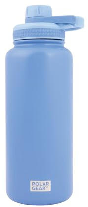Polar Gear 1L Insulated Water Bottle - Double Wall Vacuum + Dust Cover Cap | Vacuum-insulated 304 stainless steel, leakproof screw cap with dust cover, BPA-free, carry handle, keeps cold 24h and hot 12h
