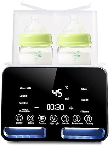Porfoyo Flaskvärmare baby för 2 flaskor, sterilisator för babyflaskor, multifunktionell flaskvärmare, flaska varm mjölkvärmare, babymatvärmare med LCD-display för alla babyflaskor