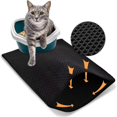 Fysaran Katzenklo Matte 45×60cm EVA Katzenmatte Schwarz Katzenstreu Matte - Schützt den Boden vor Katzenstreu Katzenteppich Katzentoilette Vorleger