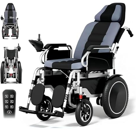 ZQHQKJ Fauteuil roulant électrique pliable très résistant 150 kg, siège XXL 52 cm, double moteur 700 W, portée de 30 à 45 km, pneus anti-crevaison – Idéal pour l'extérieur et les voyages, 30 A