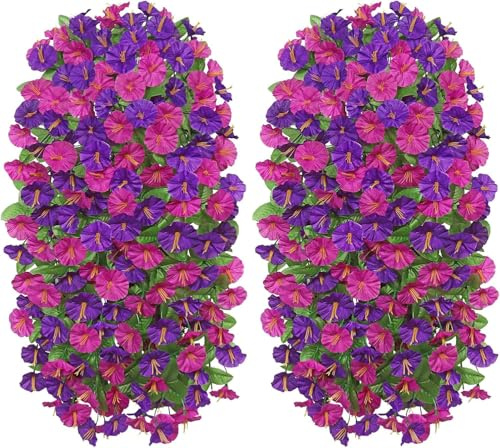 Weldomcor 2 fiori artificiali sospesi per esterni, piante artificiali sospese, decorazione primavera-estate, in seta sintetica, resistente ai raggi UV, per veranda, terrazza, balcone, giardino (Lilla