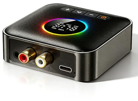 LICAEVEY 3 in 1 Bluetooth 6.0 Adapter Transmitter Receiver, Stereo Audio Dongle with Digital Display FM Transmitter, 3.5mm AUX USB Flash Drive Support for TV Home Stereo Speakers