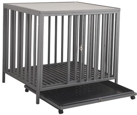 Hundebox Aus Aluminium Für Drinnen Und Draußen, Rostfreier Haustierkäfig & Hundezwinger Mit Ausziehbarer Schublade, Panoramadach, Rollen Für Kleine, Mittlere Und Große Hunde