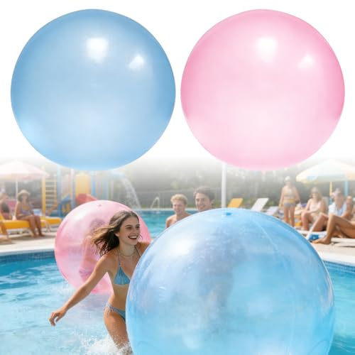 Bubble Ball XXL, Afenau 2 Stück 120cm Wasserball Transparenter mit Blasrohr, Aufblasbarer Ball, Wasserblasenball für Strände, Gärten, Ballspiele, Partys im Freien (Blau + Rosa)