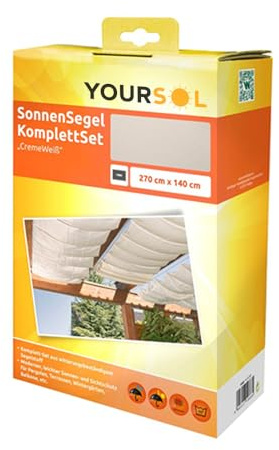 YOURSOL Seilspannmarkise Sonnensegel 270x140cm cremeweiß Schiebesegel Sonnenschutz Terrasse Balkon Wintergarten flexibel UV Schutz