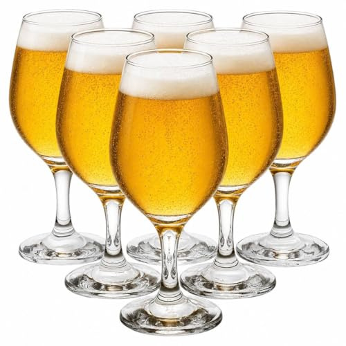 Queensway Home & Dining Set of 6 395ml Craft Beer Glasses Stemmed Tulip Goblets for Ale Lager Draught Stout Cider Beer Tasting Pub Bar Home Glassware Clear