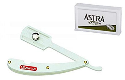 RASOIO BARBA PROFESSIONALE DAUNE LAMA INTERA A MANO LIBERA + 5 LAME ASTRA PER BARBIERE