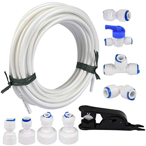 FOCCTS 15 mètres tuyau d’alimentation en eau tube et kit de connecteurs de réfrigérateur pour réfrigérateur de style européen double réfrigérateur (1/4 pipe)