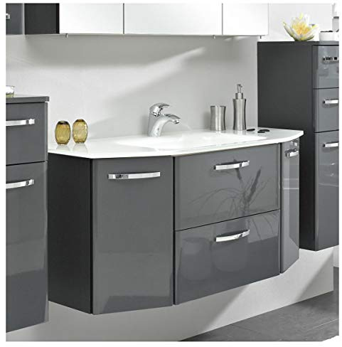 Pelipal - Velo 15 - Badmöbel - 112 cm - 2-teilig mit Glas-Waschtisch usw. in Anthrazit Hochglanz/Anthrazit Dekor