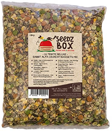 Rabbit Food For Indoor & Outdoor Rabbits 1.8kg - Crunchy Grain and Vegetable Mix - SeedzBox Rabbit Food - Natural Feed For Bunnies - Dried Grass Oats and Carrots - High in Fibre and Healthy Fats
