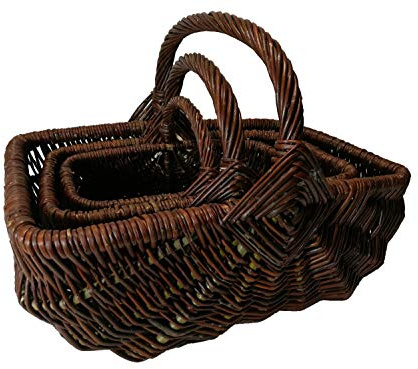 Gartenkorb Erntekorb Pflanzkorb aus Weide geflochten (Weidenholz, Klein 32 cm) Braun