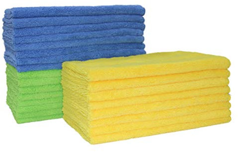 POLYTE Microfibre Cleaning Towel (40x61 cm, 18 Pack, Blue,Green,Yellow)
