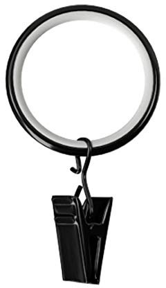 10 Stück glänzend Gardinenringe für Gardinenstange/Vorhangstange 19mm Durchmesser (Schwarz mit Klammer) 10er-Set Ringe mit Clips für Vorhänge, Schiebevorhänge, Gardinen