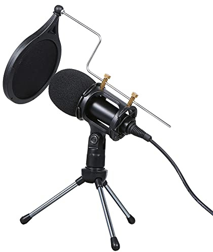 Entweg Microfono a condensatore cablato Microfono a condensatore cablato Audio 3,5 mm Studio Mic Registrazione vocale KTV Microfono Karaoke con supporto per telefono PC