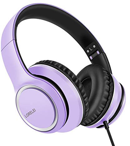 LORELEI X8 Over-Ear Wired Headphones with Microphone with 1.45m-Tangle-Free Nylon Line&3.5mm Plug,Lightweight Foldable & Portable Headphones for Smartphone,Tablet,Computer,Mp3/4(Dark Purple)