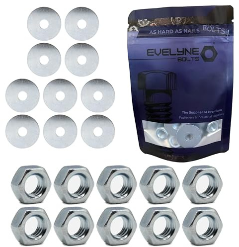 M10 Nuts & Washers Set. 10 - M10 Steel Nuts & 10 - M10x30 Large Flat Washers. Evelyne.