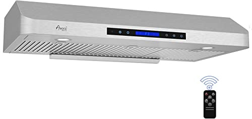 Awoco RH-C06-A36 Classic 6” High 1mm Thick Stainless Steel Under Cabinet 4 Speeds 900 CFM Range Hood with 2 LED Lights & 2 Levels of Lighting (36W All-In-One)