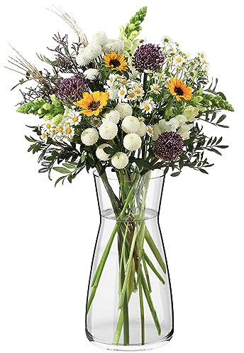 Vases, Vase Flowers Glass, Ledoir 20cm 8 Inch Tall Modern Essentials 1L Clear Modern Living Room Round Flower Jug Pampas Decor Simplistic Gifting Flowera Tulip Rose