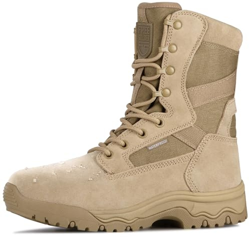 FREE SOLDIER Men's Work Tactical Boots 8 Inches Lightweight Combat Boots Durable Suede Leather Military Boot Desert Boot(Waterproof Tan 10.5)