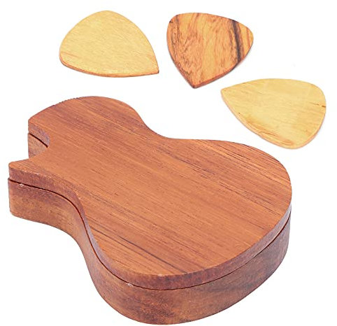 Gitarren-Pick-Box, 3Pcs Praktische Olivenholz-Holz-Gitarren-Plektren Holzfarbe, Tragbar für Sammlungsbedarf für Gitarren-Performance