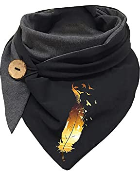 Hiseng Damen Schals Groß Dreieck Winter Dreieckstuch Warmer Button Lieblingsschal Scarf Fransen Knopf Karoschal Poncho Soft Wrap Lange Stola Fransen Poncho (Feder,135-175cm)