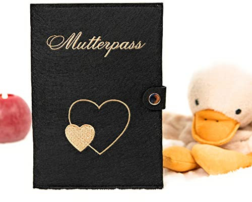Mutterpasshülle Filz schwarz| Mit 6 extra Fächern für Mutterpass, Impfpass, Ultraschallbilder und mehr | Tolles Geschenk für Schwangere (Schwarz)