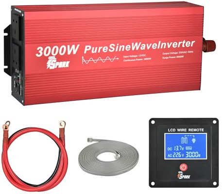Spark 3000 watt pure sine wave power inverter 12v 6000W peak with remote LCD display