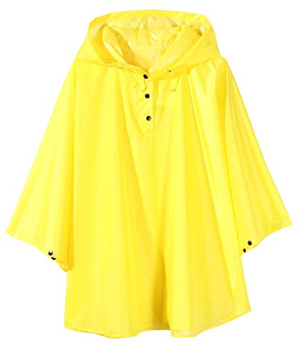 QIKADO Kinder Regenponcho mit Kapuze Tragbar Faltbar Wiederverwendbar für Jungen und Mädchen mit Tragetasche Gelb/L