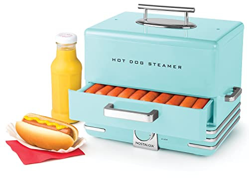 Nostalgia Cuiseur vapeur extra large de style dîner, 20 hot-dogs et 6 chignons, parfait pour le petit déjeuner, saucisses, brats, légumes, poissons, aqua