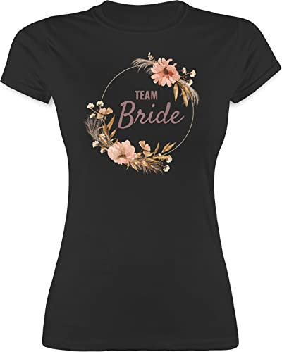 Shirt Damen - JGA Junggesellenabschied Frauen - Junggesellinnenabschied Team Bride Boho Blumenkranz Motiv I - M - Schwarz - Team-Braut-t-Shirt t-Shirt jungesellinnenabschied Bachelorette Party