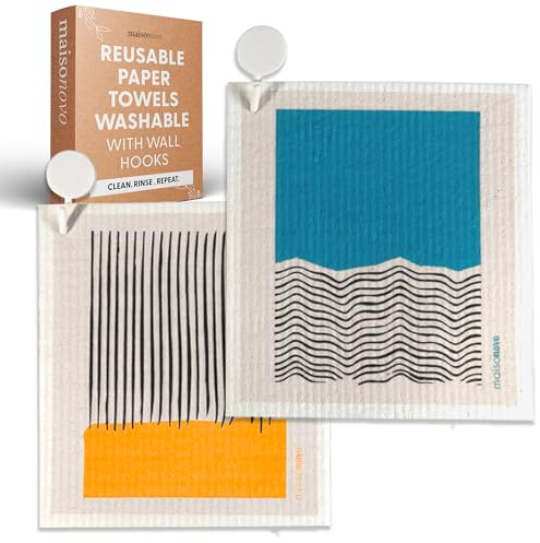 MaisoNovo Swedish Dishcloths - Reusable Paper Towels - Swedish Dishcloths for Kitchen Abstract (A) Pack of 2 - Reusable Paper Towels Washable Kitchen Cleaning Cloths