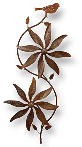 Metall Windrad 'Vogel-gerostet' - massives Windspiel Windmühle für den Garten - wetterfest und standfest - mit besten Kugellagern - aus Vollmetall mit Edelrost-Patina – Höhe 190 cm