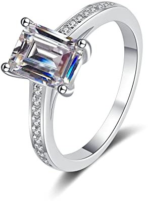 KnBoB Ringe Silber 925 Damen 2ct Moissanit Elegant Ehering Schmuck Verlobungsring Größe 56 (17.8)