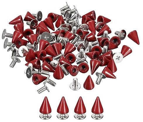 QUARKZMAN 50 Sets Punk Nieten Ziernieten Kegel Spitzen Nieten 7x10mm Metall Killernieten Schraubnieten Rostfrei Nieten für Kleidung Gürtel Taschen Schuhe Basteln Lederwaren Rot