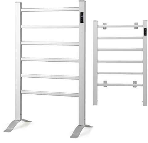 GOPLUS Elektrischer Handtuchheizkörper, Handtuchheizer aus Aluminiumlegierung mit Touchscreen, Temperaturregelung, Handtuchtrockner mit Timer & Überhitzungsschutz, 53 x 86cm, Silber