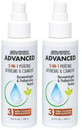 Studex Advanced 2-in-1 Piercing Aftercare & Cleanser – Hypochlorous Spray for Body and Ear Piercing, Hypoallergenic Formula for Sensitive Skin (Pack of 2)