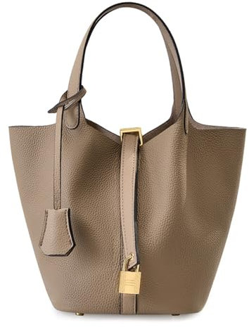 SpedGu Echtes Leder Geldbörsen Und Handtaschen Für Frauen, Mode Echtes Leder Schloss Design Große Kapazität Satchel Casual Schulter Eimer Tasche, GRAU