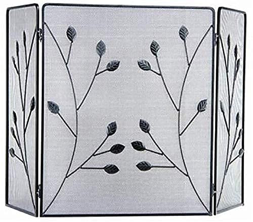 Funkenschutz, 3-teiliges schwarzes Kamingitter mit Blatt-Design, Metallgitterabdeckung – Solider, kindersicherer Kaminzaun, Funkenschutzplatten, 80 cm hoch Present