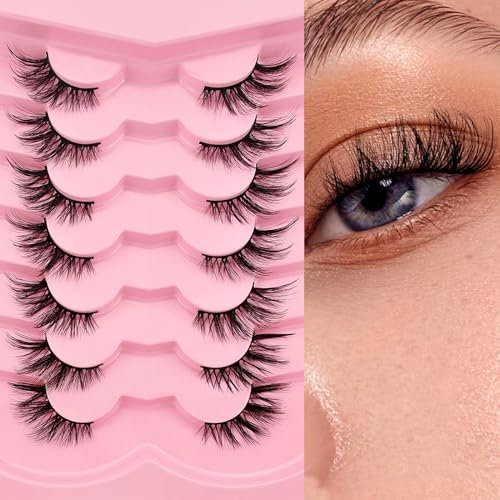 7 Paires de Demi Cils Oeil de Chat, 12mm Court Oeil de Chat Cils Artificiels Look Naturel, 1/2 Coin Faux Cils Set, 3/4 Cils Coin Réutilisable Cils Maquillage Léger(1-35)