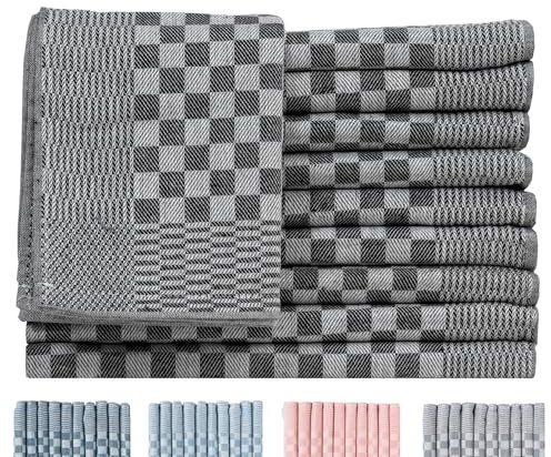 Zestri Profi Zwirn Grubentücher 50x70 cm | 10er-Set Küchenhandtücher | Schwarz Kariert | 100% Baumwolle 200 g/m² | Oeko-TEX 100 | Saugstark & Modern | Abtrockentücher Küche Geschirrhandtuch Küchentuch