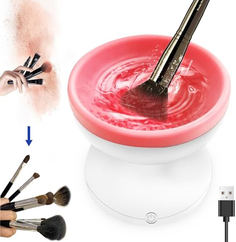 Makeup Brush Cleaner Machine, Electric Makeup Brush Cleaner Machine for Makeup Brush,Portable Automatic USB Cosmetic Brushes Cleaner Cleanser Tool for All Size Beauty Makeup Brush Set (White-Pink)
